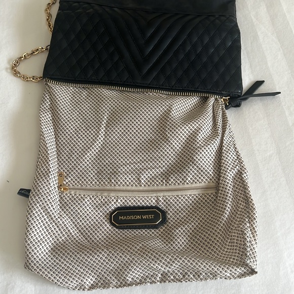 Madison West Black Crossbody Bag With Gold Tone Hardware and cross stitch design - Picture 7 of 9